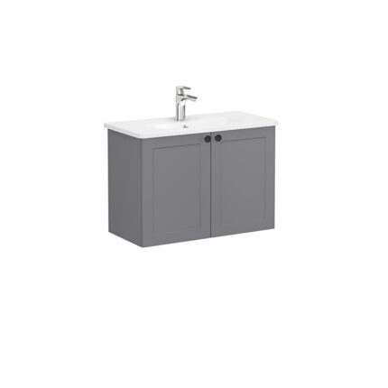 VitrA Root Classic Lavabo Dolabı, 80 cm, İki Kapaklı, Dar, Yuvarlak Lavabo, Mat Gri - 68654 - Banyo Alt Modülleri