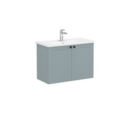 VitrA Root Classic Lavabo Dolabı, 80 cm, İki Kapaklı, Dar, Yuvarlak Lavabo, Mat Fiyord Yeşili - 68655 - Banyo Alt Modülleri