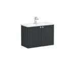 VitrA Root Classic Lavabo Dolabı, 80 cm, İki Kapaklı, Dar, Yuvarlak Lavabo, Mat Grafit - 68656 - Banyo Alt Modülleri