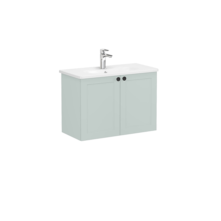 VitrA Root Classic Lavabo Dolabı, 80 cm, İki Kapaklı, Dar, Yuvarlak Lavabo, Mat Retro Yeşil - 68658 - Banyo Alt Modülleri