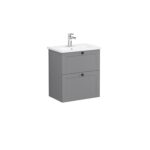 VitrA Root Classic Lavabo Dolabı, 60 cm, İki Çekmeceli, Dar, Yuvarlak Lavabo, Mat Gri - Görsel 2