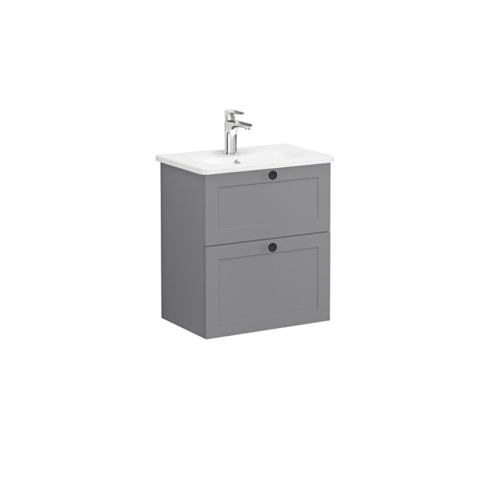 VitrA Root Classic Lavabo Dolabı, 60 cm, İki Çekmeceli, Dar, Yuvarlak Lavabo, Mat Gri - Görsel 2