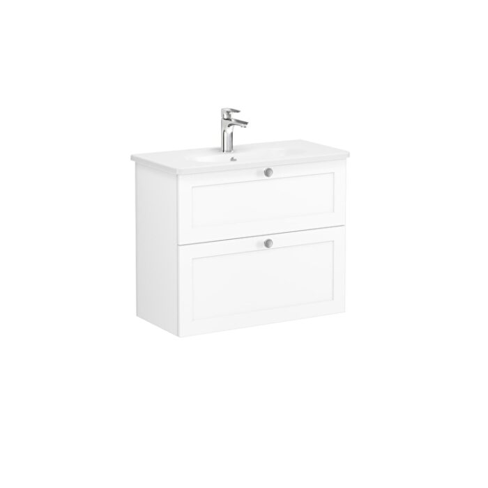 VitrA Root Classic Lavabo Dolabı, 80 cm, İki Çekmeceli, Dar, Yuvarlak Lavabo, Mat Beyaz - Görsel 3