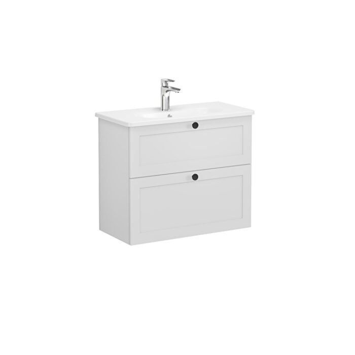VitrA Root Classic Lavabo Dolabı, 80 cm, İki Çekmeceli, Dar, Yuvarlak Lavabo, Mat Açık Gri - Görsel 2