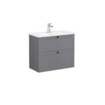 VitrA Root Classic Lavabo Dolabı, 80 cm, İki Çekmeceli, Dar, Yuvarlak Lavabo, Mat Gri - 68682 - Banyo Alt Modülleri - 1