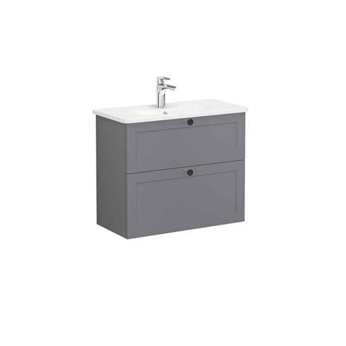 68682_89fd7bf4517ded9c1626a49e1496f60c3efbe0c0-2.jpg VitrA Root Classic Lavabo Dolabı, 80 cm, İki Çekmeceli, Dar, Yuvarlak Lavabo, Mat Gri - 68682 - Banyo Alt Modülleri - 1
