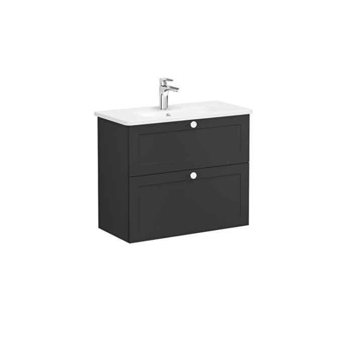 VitrA Root Classic Lavabo Dolabı, 80 cm, İki Çekmeceli, Dar, Yuvarlak Lavabo, Mat Grafit - Görsel 2