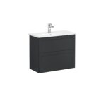 VitrA Root Classic Lavabo Dolabı, 80 cm, İki Çekmeceli, Dar, Yuvarlak Lavabo, Mat Grafit