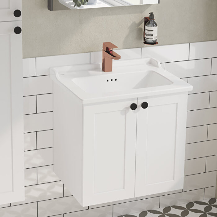 VitrA Root Classic Lavabo Dolabı, 60 cm, İki Kapaklı, Klasik Lavabo, Mat Beyaz - Görsel 9