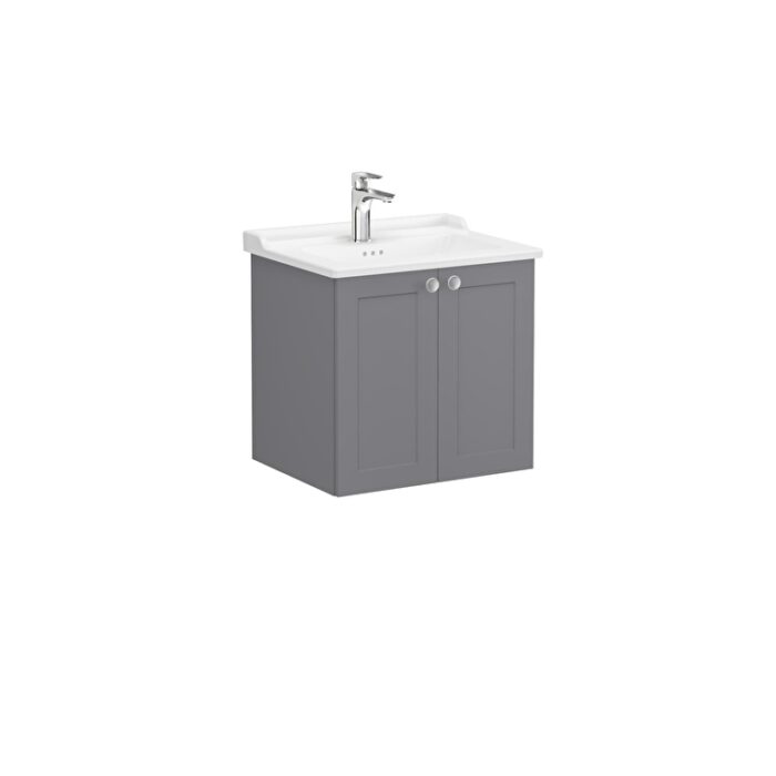 VitrA Root Classic Lavabo Dolabı, 60 cm, İki Kapaklı, Klasik Lavabo, Mat Gri - Görsel 3