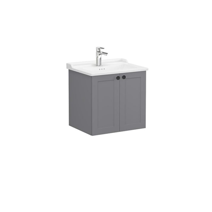 VitrA Root Classic Lavabo Dolabı, 60 cm, İki Kapaklı, Klasik Lavabo, Mat Gri - Görsel 2