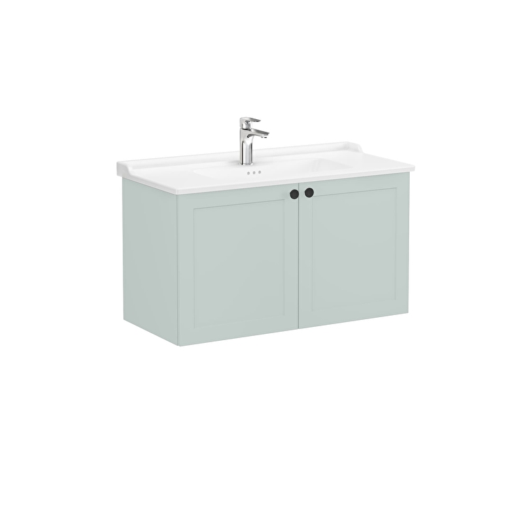 VitrA Root Classic Lavabo Dolabı, 100 cm, İki Kapaklı, Klasik Lavabo, Mat Retro Yeşil - 68749 - Banyo Alt Modülleri