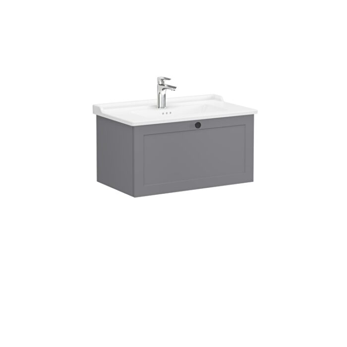 VitrA Root Classic Lavabo Dolabı, 80 cm, Bir Çekmeceli, Klasik Lavabo, Mat Gri - Görsel 2