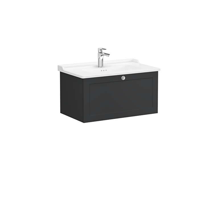 VitrA Root Classic Lavabo Dolabı, 80 cm, Bir Çekmeceli, Klasik Lavabo, Mat Grafit - 68810 - Banyo Alt Modülleri