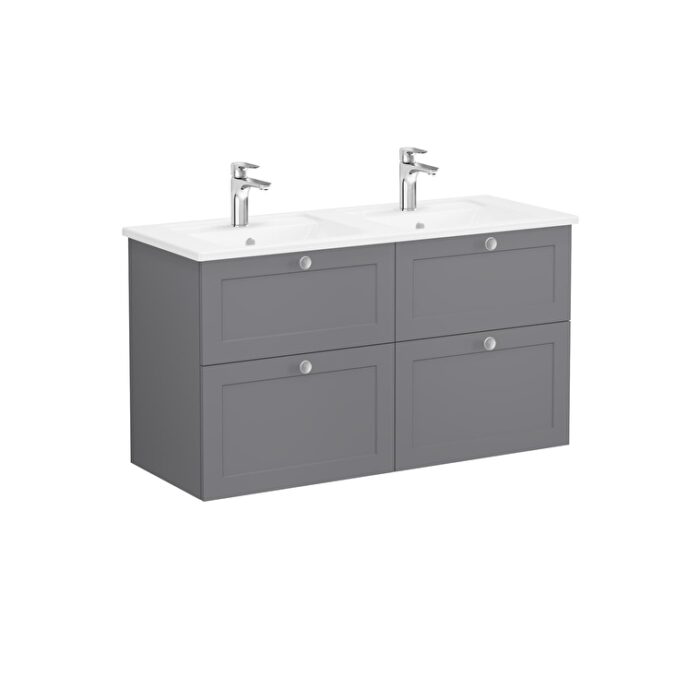 VitrA Root Classic Lavabo Dolabı, 120 cm, Dört Çekmeceli, Köşeli Lavabo, Mat Gri - 68941 - Banyo Alt Modülleri - 1