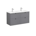 VitrA Root Classic Lavabo Dolabı, 120 cm, Dört Çekmeceli, Köşeli Lavabo, Mat Gri - 68941 - Banyo Alt Modülleri