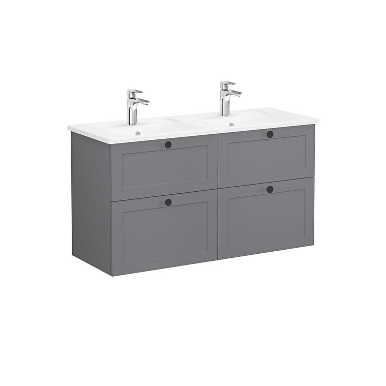 VitrA Root Classic Lavabo Dolabı, 120 cm, Dört Çekmeceli, Köşeli Lavabo, Mat Gri - 68941 - Banyo Alt Modülleri