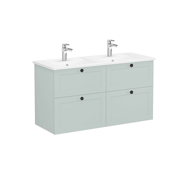 VitrA Root Classic Lavabo Dolabı, 120 cm, Dört Çekmeceli, Köşeli Lavabo, Mat Retro Yeşil - 68945 - Banyo Alt Modülleri