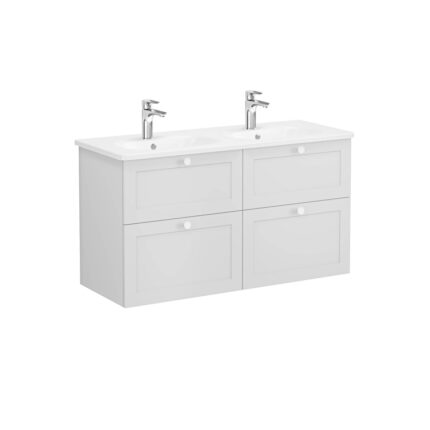 VitrA Root Classic Lavabo Dolabı, 120 cm, Dört Çekmeceli, Yuvarlak Lavabo, Mat Açık Gri