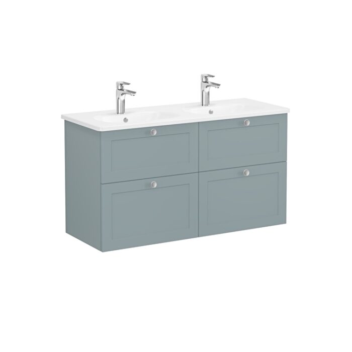 VitrA Root Classic Lavabo Dolabı, 120 cm, Dört Çekmeceli, Yuvarlak Lavabo, Mat Fiyord Yeşili - Görsel 2