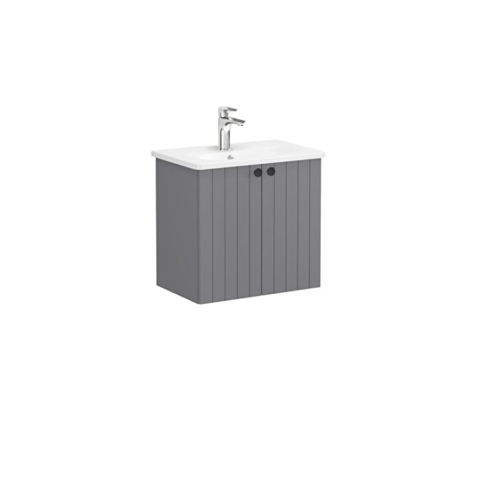 VitrA Root Groove Lavabo Dolabı, 60 cm, İki Kapaklı, Dar, Yuvarlak Lavabo, Mat Gri - Görsel 2