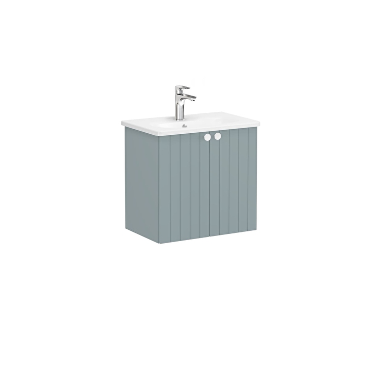 VitrA Root Groove Lavabo Dolabı, 60 cm, İki Kapaklı, Dar, Yuvarlak Lavabo, Mat Fiyord Yeşili - 69215 - Banyo Alt Modülleri