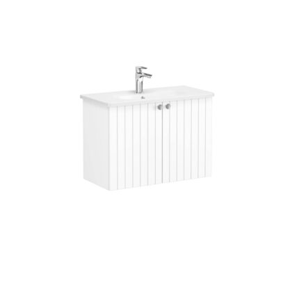 VitrA Root Groove Lavabo Dolabı, 80 cm, İki Kapaklı, Dar, Yuvarlak Lavabo, Mat Beyaz - 69226 - Banyo Alt Modülleri