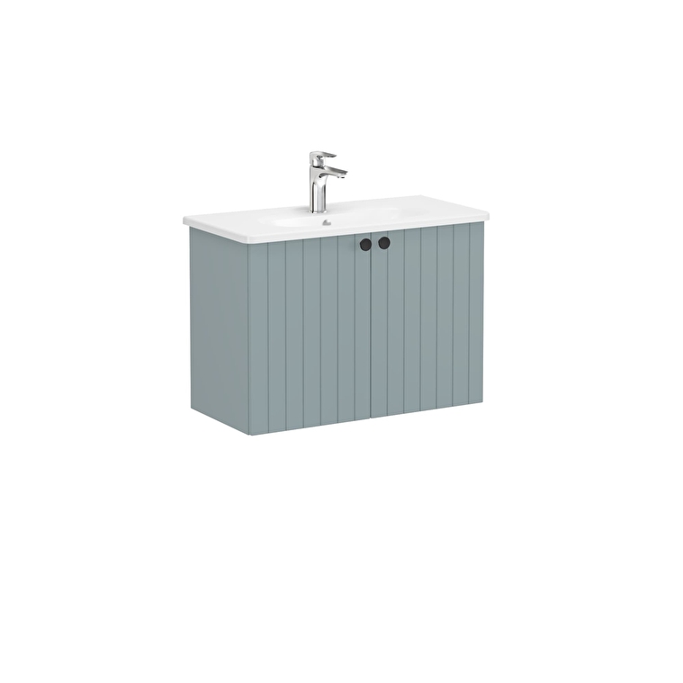 VitrA Root Groove Lavabo Dolabı, 80 cm, İki Kapaklı, Dar, Yuvarlak Lavabo, Mat Fiyord Yeşili