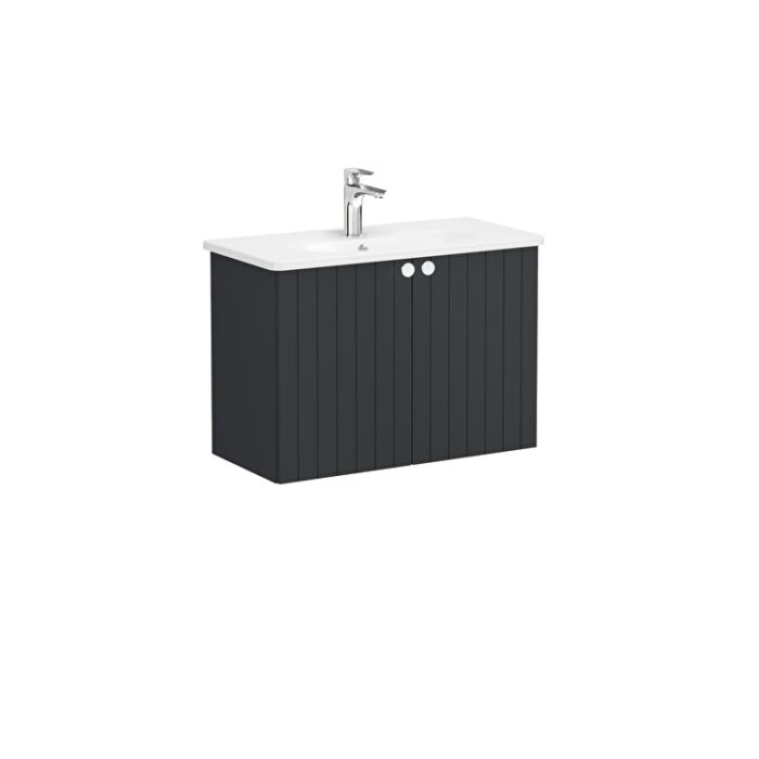 VitrA Root Groove Lavabo Dolabı, 80 cm, İki Kapaklı, Dar, Yuvarlak Lavabo, Mat Grafit - Görsel 3