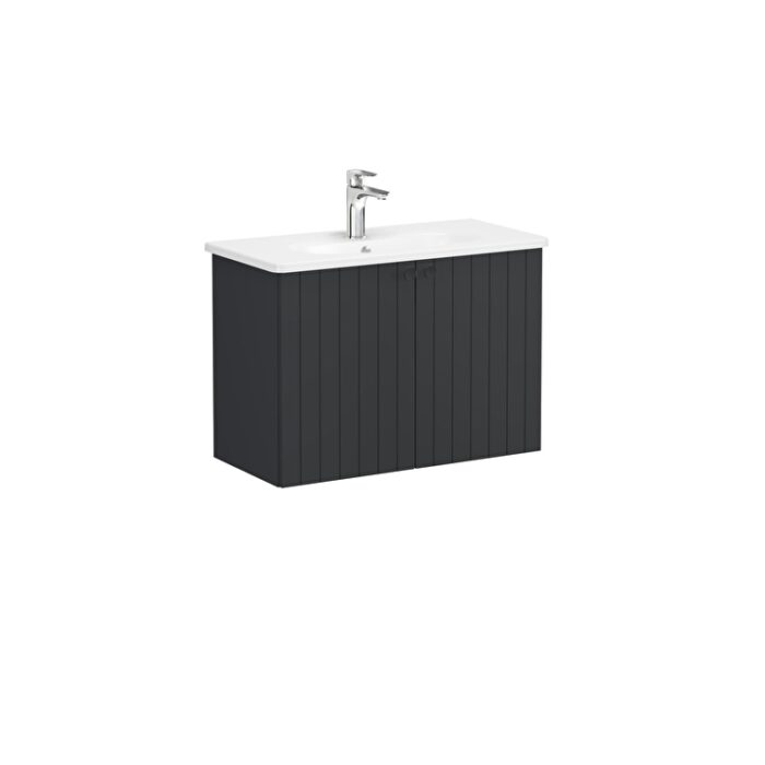 VitrA Root Groove Lavabo Dolabı, 80 cm, İki Kapaklı, Dar, Yuvarlak Lavabo, Mat Grafit - Görsel 2