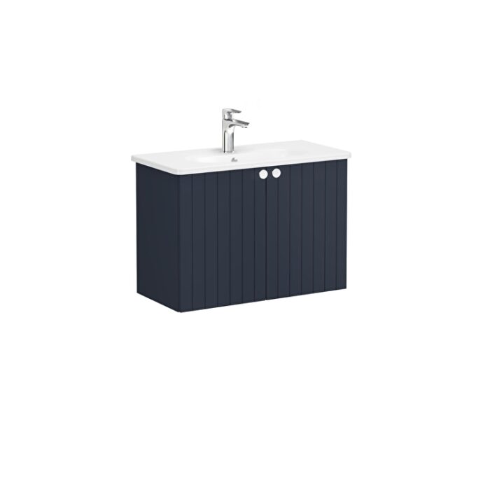 VitrA Root Groove Lavabo Dolabı, 80 cm, İki Kapaklı, Dar, Yuvarlak Lavabo, Mat Lacivert - Görsel 3