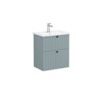 VitrA Root Groove Lavabo Dolabı, 60 cm, İki Çekmeceli, Dar, Yuvarlak Lavabo, Mat Fiyord Yeşili - 69243 - Banyo Alt Modülleri - 1