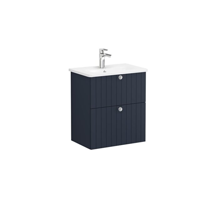 VitrA Root Groove Lavabo Dolabı, 60 cm, İki Çekmeceli, Dar, Yuvarlak Lavabo, Mat Lacivert - Görsel 2