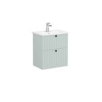 VitrA Root Groove Lavabo Dolabı, 60 cm, İki Çekmeceli, Dar, Yuvarlak Lavabo, Mat Retro Yeşil - 69246 - Banyo Alt Modülleri