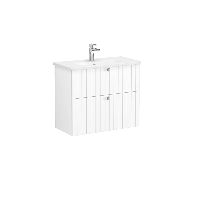 VitrA Root Groove Lavabo Dolabı, 80 cm, İki Çekmeceli, Dar, Yuvarlak Lavabo, Mat Beyaz - 69254 - Banyo Alt Modülleri