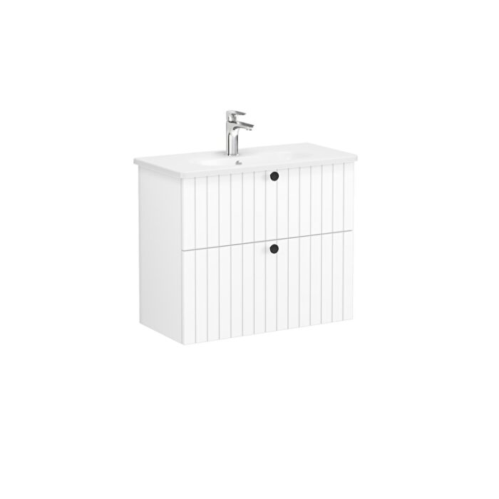 VitrA Root Groove Lavabo Dolabı, 80 cm, İki Çekmeceli, Dar, Yuvarlak Lavabo, Mat Beyaz - 69254 - Banyo Alt Modülleri - 1