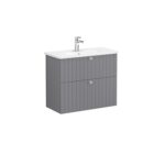 VitrA Root Groove Lavabo Dolabı, 80 cm, İki Çekmeceli, Dar, Yuvarlak Lavabo, Mat Gri