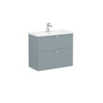 VitrA Root Groove Lavabo Dolabı, 80 cm, İki Çekmeceli, Dar, Yuvarlak Lavabo, Mat Fiyord Yeşili - 69257 - Banyo Alt Modülleri