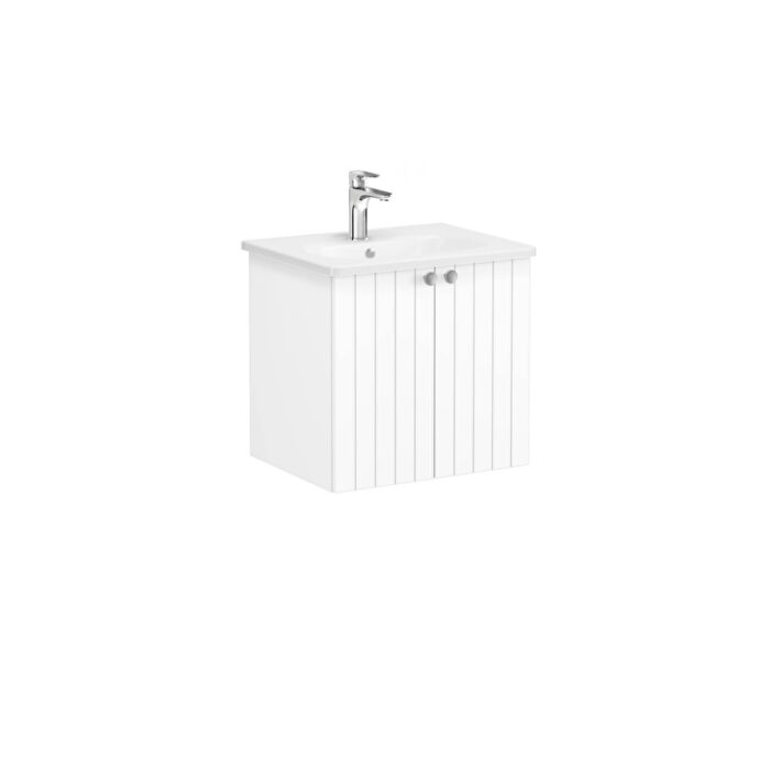 VitrA Root Groove Lavabo Dolabı, 60 cm, İki Kapaklı, Yuvarlak Lavabo, Mat Beyaz - Görsel 3