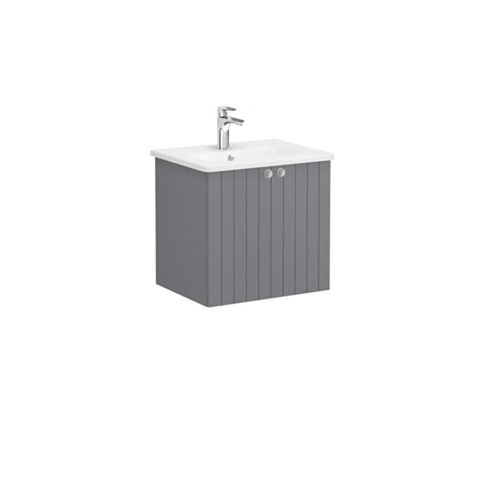 VitrA Root Groove Lavabo Dolabı, 60 cm, İki Kapaklı, Yuvarlak Lavabo, Mat Gri - Görsel 3