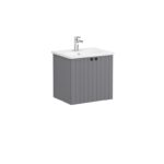 VitrA Root Groove Lavabo Dolabı, 60 cm, İki Kapaklı, Yuvarlak Lavabo, Mat Gri - Görsel 2