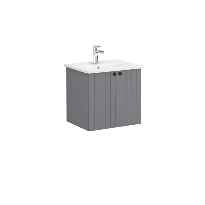 VitrA Root Groove Lavabo Dolabı, 60 cm, İki Kapaklı, Yuvarlak Lavabo, Mat Gri - Görsel 2
