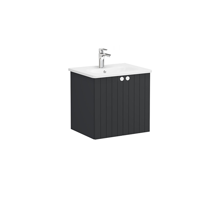 VitrA Root Groove Lavabo Dolabı, 60 cm, İki Kapaklı, Yuvarlak Lavabo, Mat Grafit