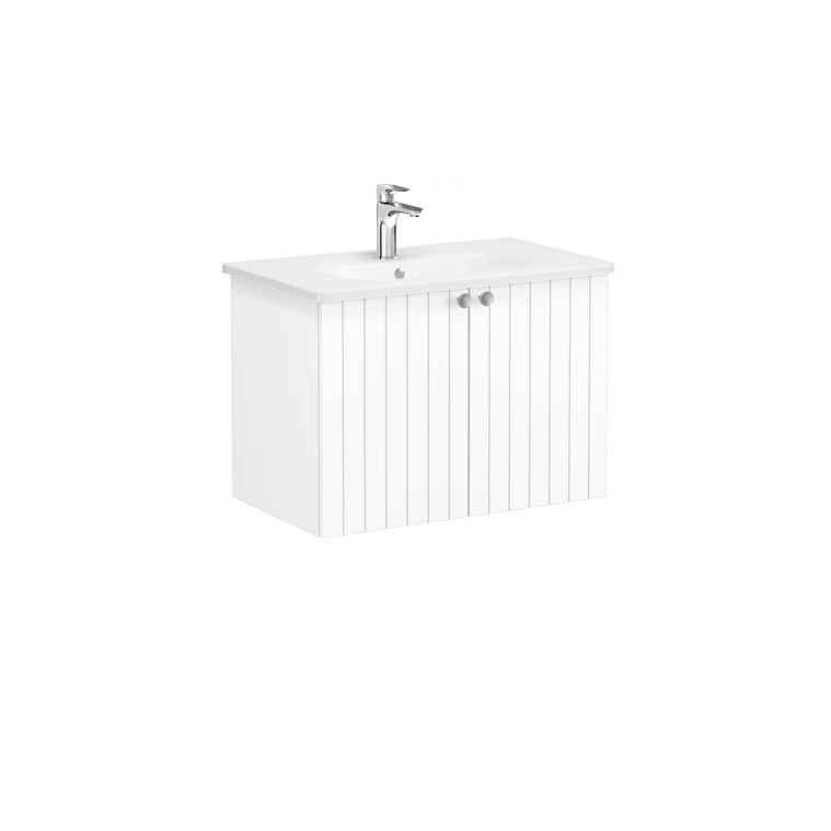 VitrA Root Groove Lavabo Dolabı, 80 cm, İki Kapaklı, Yuvarlak Lavabo, Mat Beyaz - 69289 - Banyo Alt Modülleri