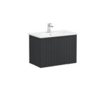 VitrA Root Groove Lavabo Dolabı, 80 cm, İki Kapaklı, Yuvarlak Lavabo, Mat Grafit - 69293 - Banyo Alt Modülleri - 1