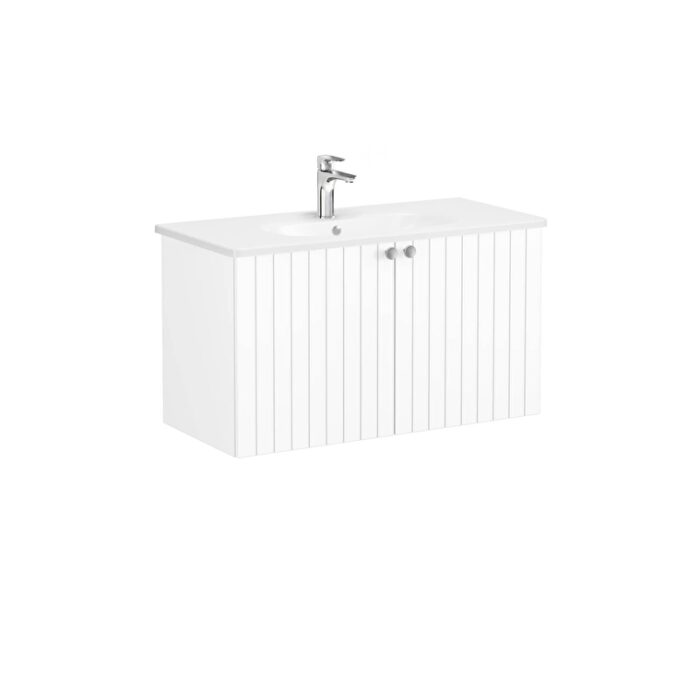 VitrA Root Groove Lavabo Dolabı, 100 cm, İki Kapaklı, Yuvarlak Lavabo, Mat Beyaz - Görsel 3