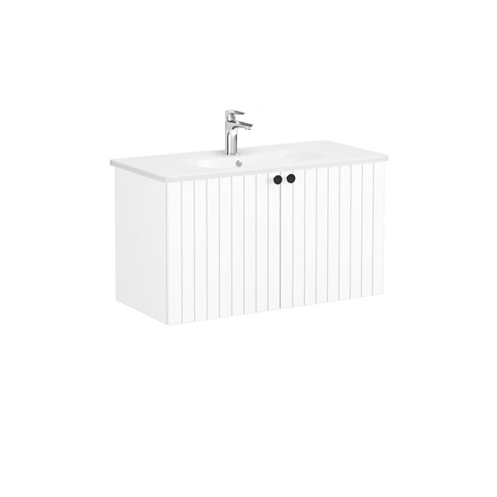 VitrA Root Groove Lavabo Dolabı, 100 cm, İki Kapaklı, Yuvarlak Lavabo, Mat Beyaz - Görsel 2