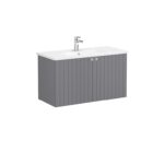 VitrA Root Groove Lavabo Dolabı, 100 cm, İki Kapaklı, Yuvarlak Lavabo, Mat Gri - Görsel 3