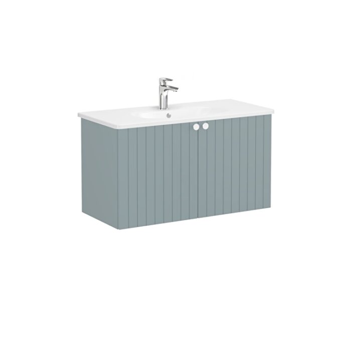 VitrA Root Groove Lavabo Dolabı, 100 cm, İki Kapaklı, Yuvarlak Lavabo, Mat Fiyord Yeşili - 69313 - Banyo Alt Modülleri - 1