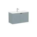 VitrA Root Groove Lavabo Dolabı, 100 cm, İki Kapaklı, Yuvarlak Lavabo, Mat Fiyord Yeşili - 69313 - Banyo Alt Modülleri